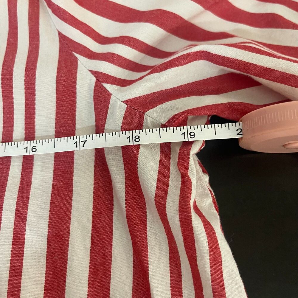WHO WHAT WEAR red white stripe collared puff sleeve hidden buttons hi-lo hem LG - Picture 11 of 11
